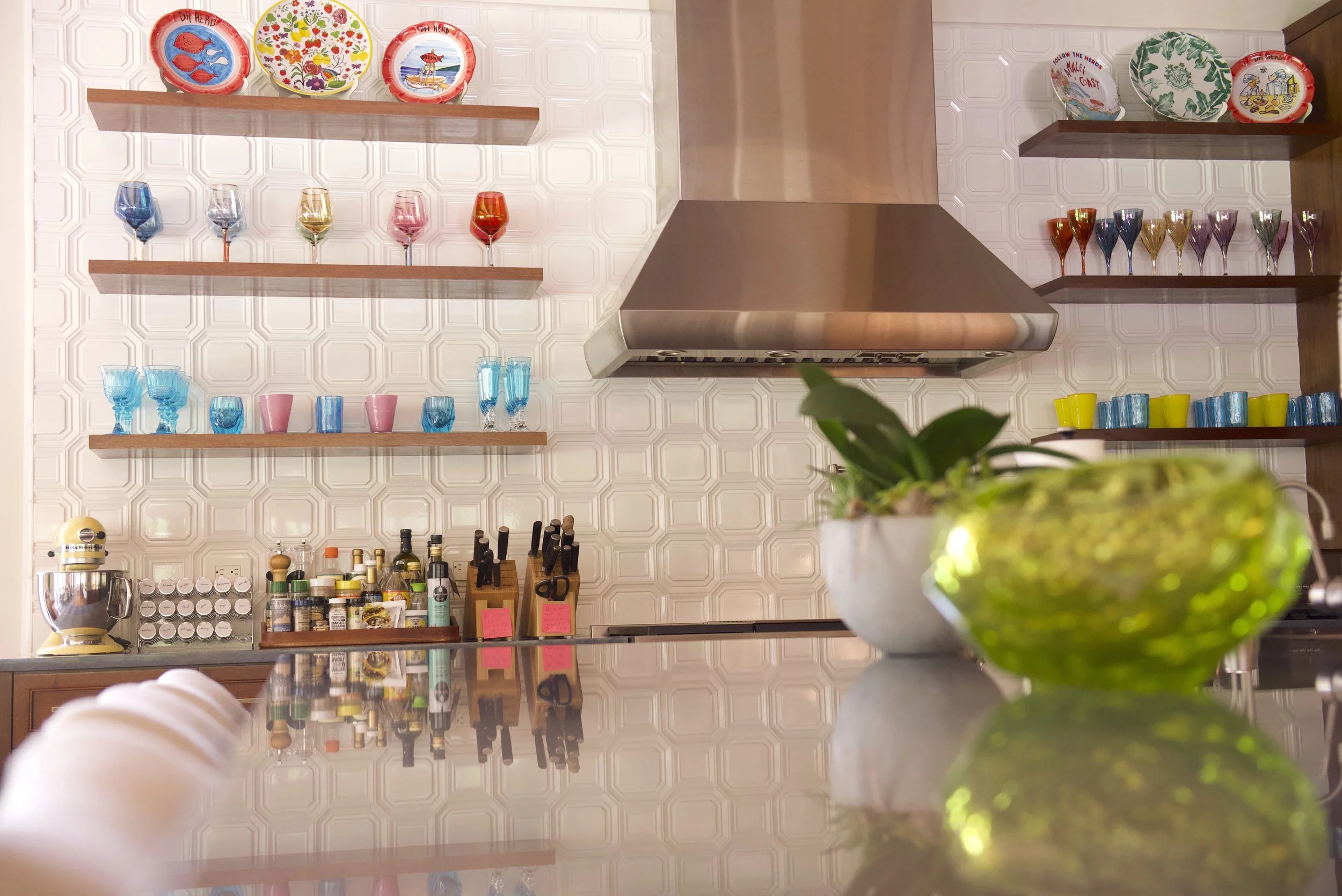 Handmade ceramic backsplash, Austin